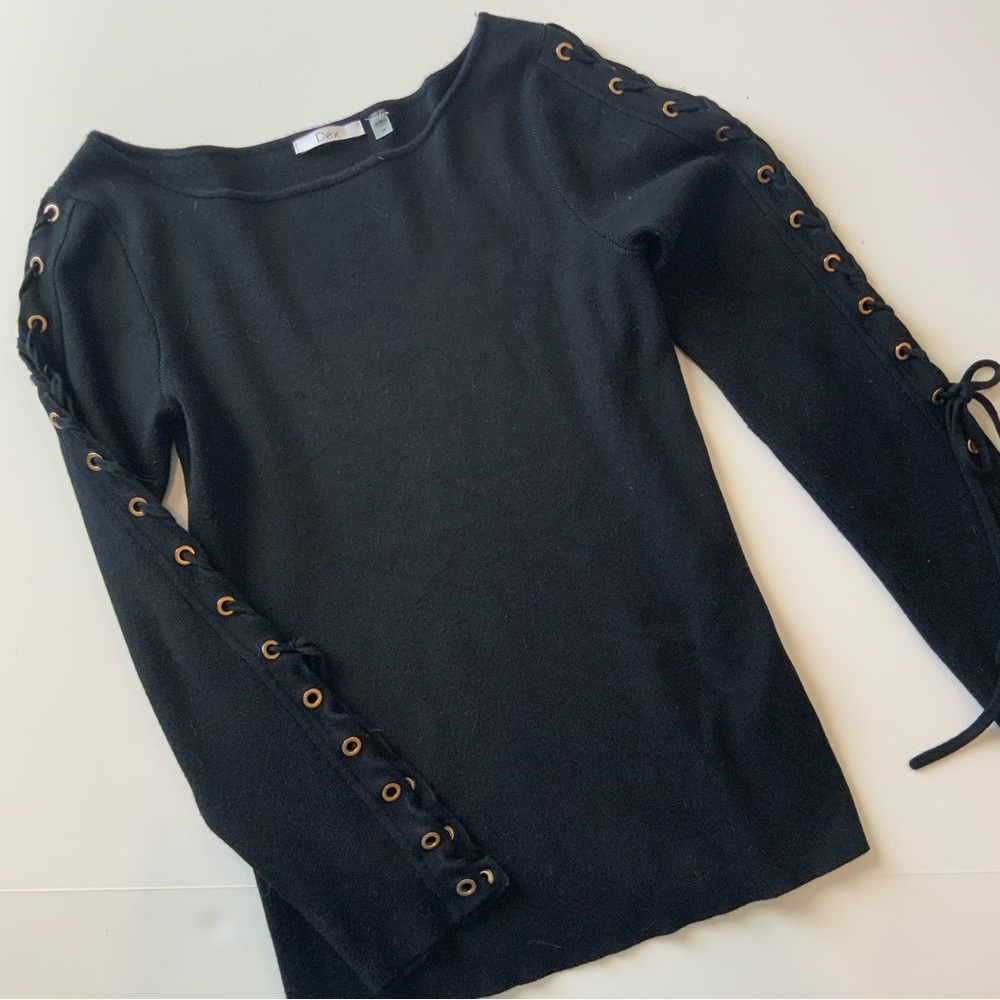 Dex Black Sweater with Lace-Up Sleeves